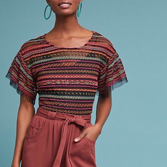 Anthropologie Tops - Anthropologie Maeve Naples Embroidered Mesh Top